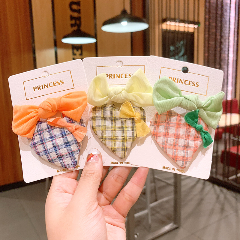 Korean Love Plaid Girls Solid Color Small Bow Children Bb Clip Rubber Band display picture 1