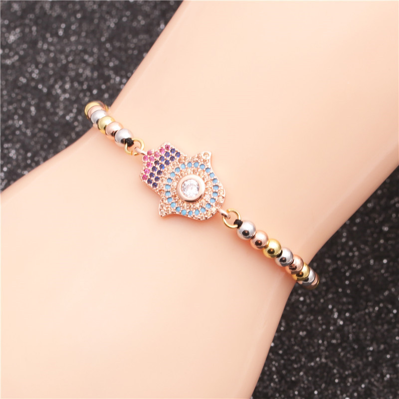 New Mixed Color Bead Chain Micro-inlaid Zircon Cross Devil Bracelet display picture 4
