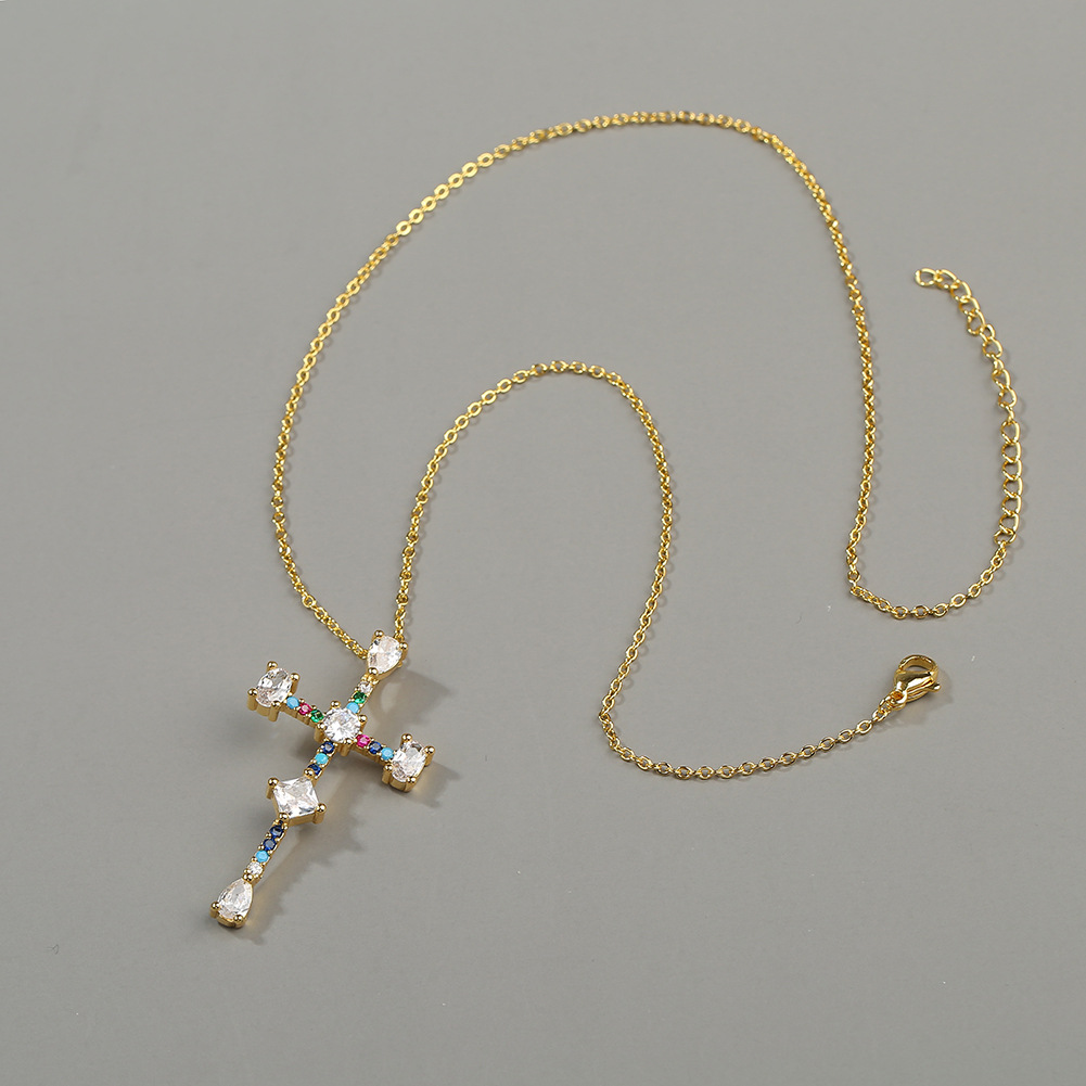 copper micro-inlaid zircon cross necklace