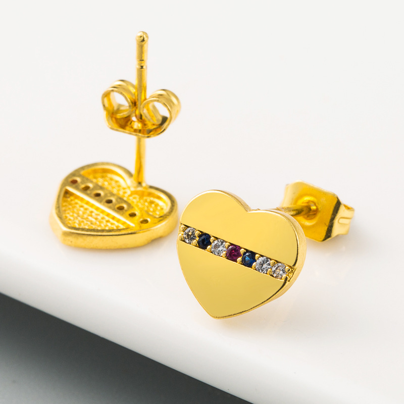 Women's  Gold Heart-shaped Earrings Brass Micro-set Color Zircon Earrings Exquisite Fashion Earrings Wholesale display picture 5