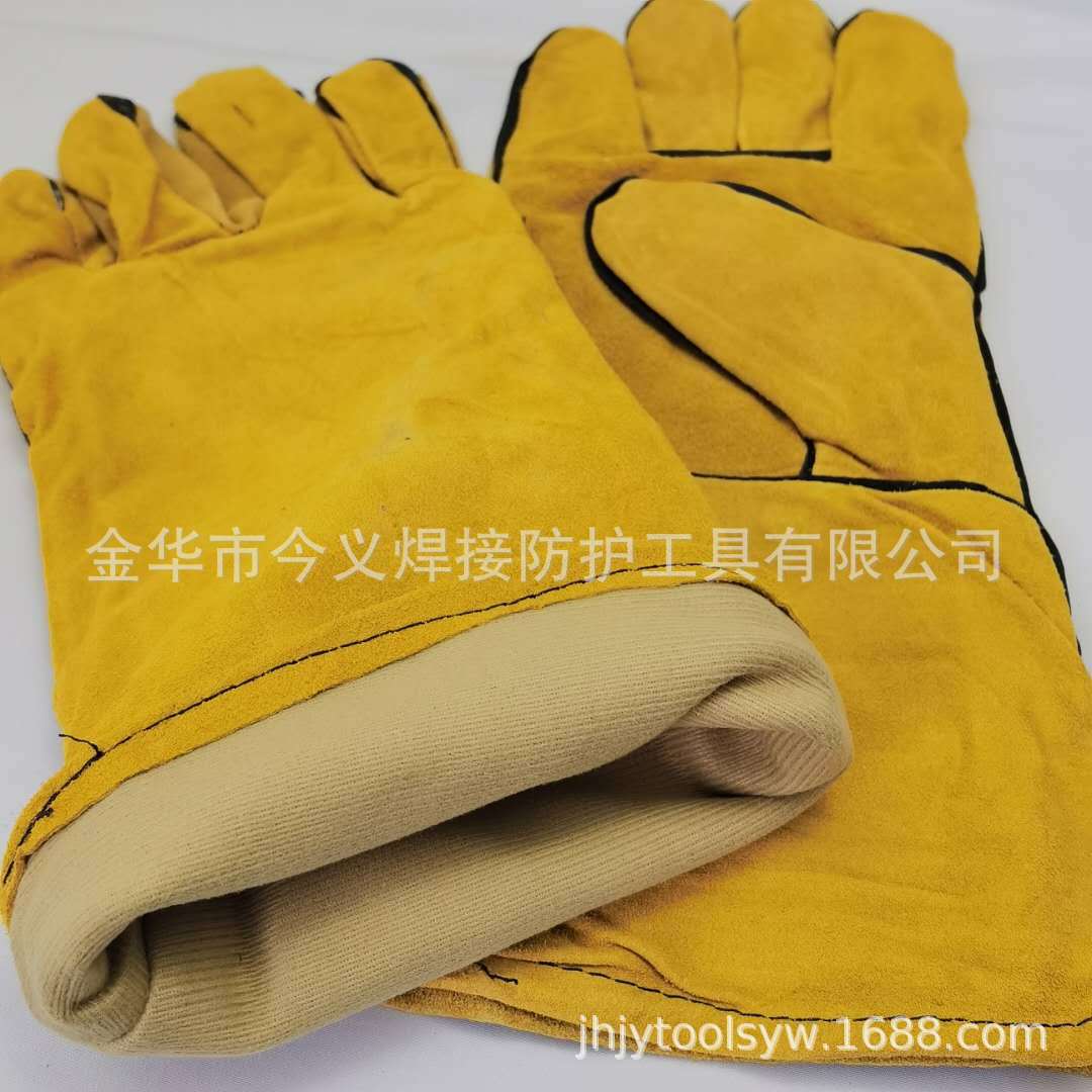 工厂现货供应电焊手套，14寸全里电焊手套 劳保手套 打磨工手套