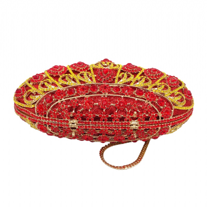 Túi clutch dạ tiệc nữ đính đá kim cương đỏ hình vương miện, xách tay hoặc đeo chéo 20x7x13 cm — Màu đỏ, Màu hồng chi tiết 18