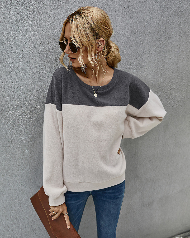 simple color matching sweatershirt long-sleeved Top wholesale NSKA295