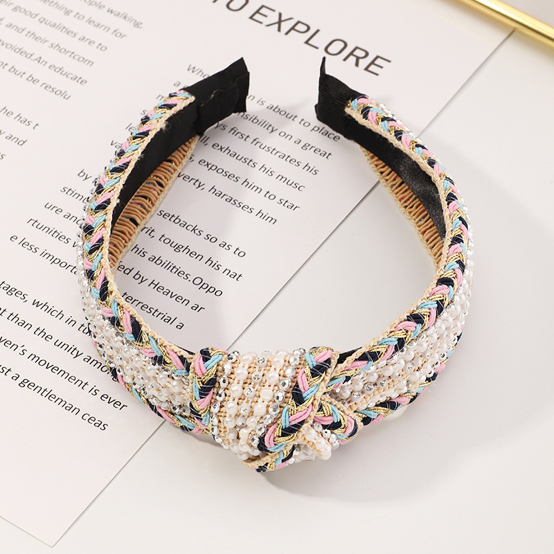 New  Braided Pearl  Multi-color Knotted Hand-woven  Headband display picture 7