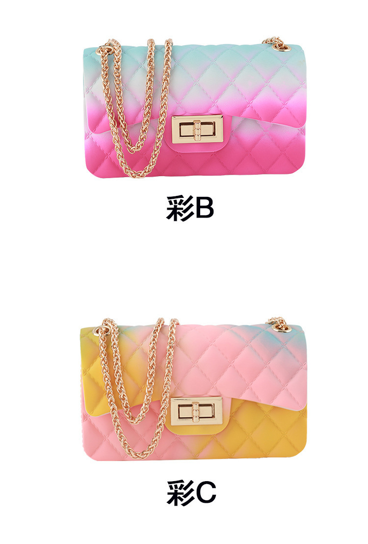Clearance gradient graffiti colored jelly bag, diamond-shaped chain bag, small square bag for export, single-shoulder bag, crossbody bag undefined