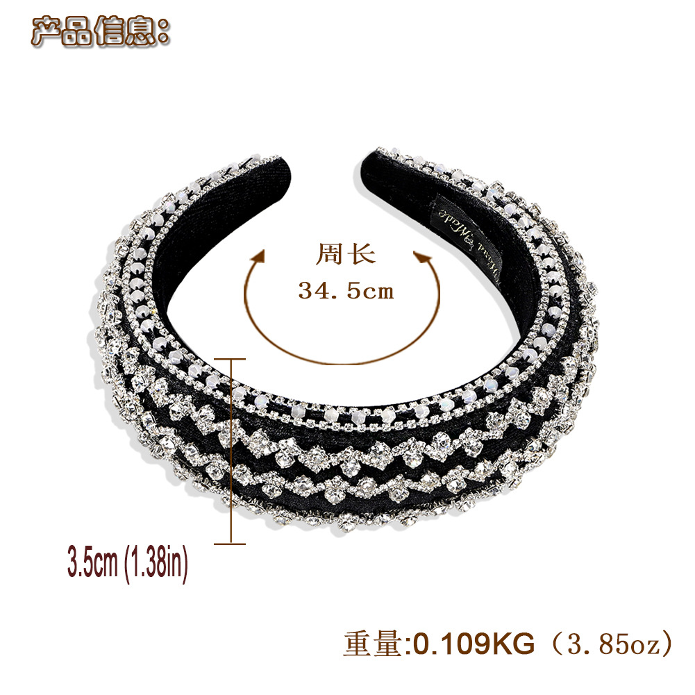 Fashion Casual Striped Silver Transparent Beads Diamond Inlaid Wide Hair Band Wholesale Nihaojewelry display picture 1