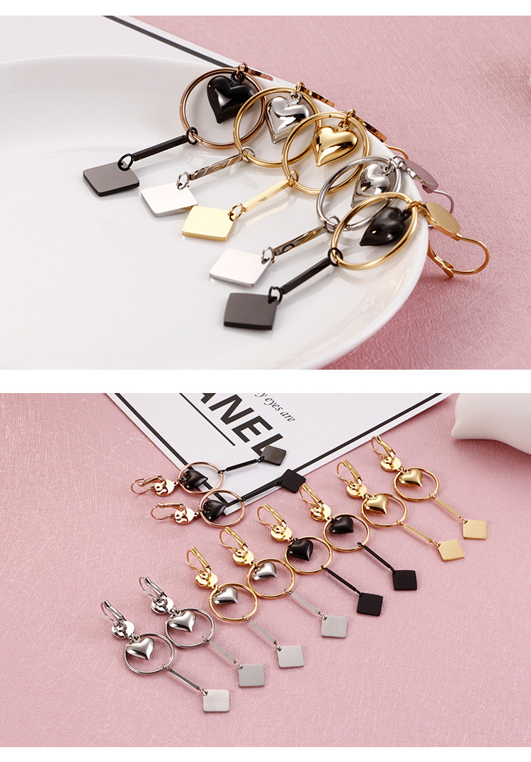 Korean Fashion Metal Stainless Steel Geometric Heart-shaped Earrings Simple Long Earrings display picture 4