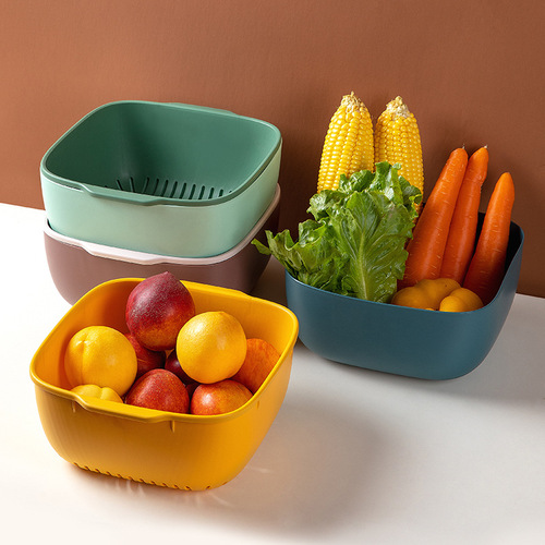 Home kitchen double-layered vegetable sink basket, fruit washing and draining basket, fruit plate, fruit and vegetable cleaning basket