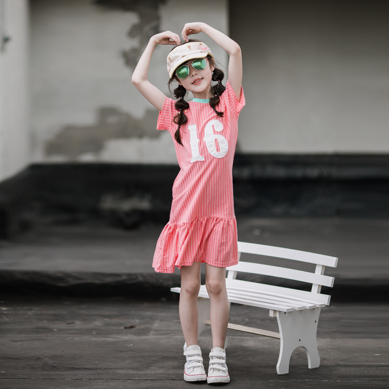 Vestido de las niñas ropa de verano 2023 nueva ropa de mujer niños medianos y grandes 12-15 años estilo coreano falda de algodón para niños ESTILO OCCIDENTAL