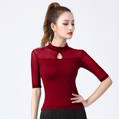 Women girls latin dance tops Latin dance practice Dress Dance Top high collar dancer adult modern dance