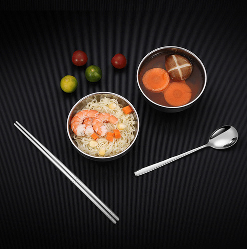Outdoor Travel Stainless Steel Single Bowl Set with Utensils Gift Set Creative Portable Korean Style Bowl Spoon Chopsticks Set