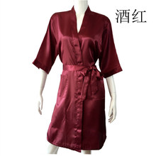 跨境女丝绸睡衣长款大码纯色睡袍厂家直供亚马逊伴娘服晨袍新娘服