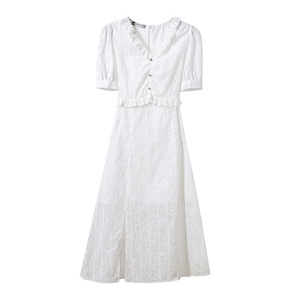 韩国东大门女装连衣裙夏2020新款泡泡袖时尚V领女小清新仙女裙子