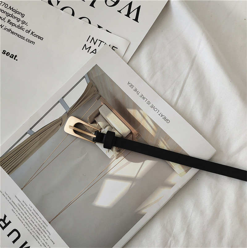 Japonés ins estilo artístico simple cinturón delgado de las mujeres negras Cinturón de moda de estilo coreano de las mujeres cinturón casual pantalones a juego