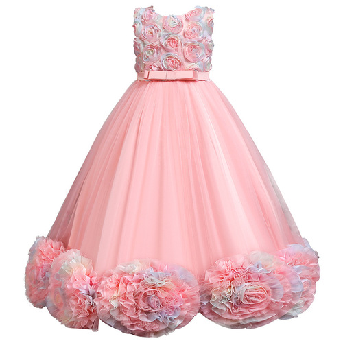 Cross-border exclusive new children's dress princess skirt mesh flower ballgown sleeveless long performance dress