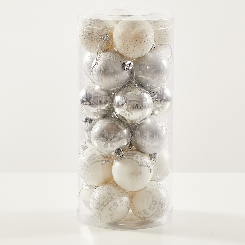 Bola pintada de Navidad blanca de 6cm bola pintada a mano adorno de Navidad colgante colgante colgante colgante de techo decoración de árbol de Navidad