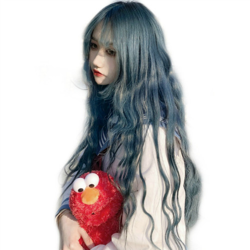 AliExpress new product wig for women soot blue corn permed long curly hair cute wool curly chemical fiber full headgear wholesale