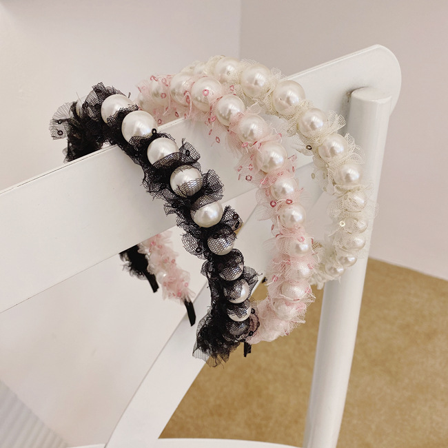 Korean Fashion Mesh Headband Fine-edge Large Pearl Headband Hair Bundle Wholesale Nihaojewelry display picture 12