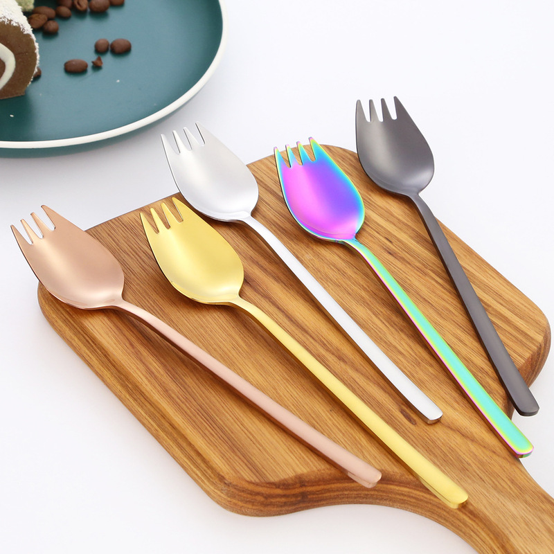 304 Stainless Steel Fork and Spoon One with Two Main Meal Western Fork Long Handle Dessert Salad Spoon Fork Face Fork Fruit Fork