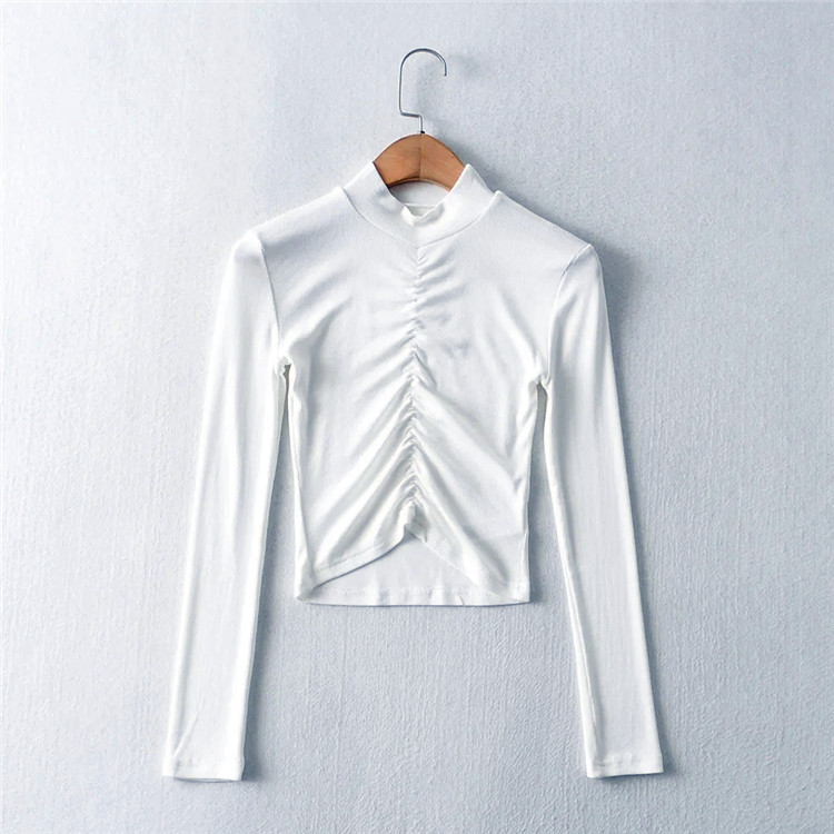 Solid Color Hedging Long Sleeve Pleated T-shirt NSLD15048