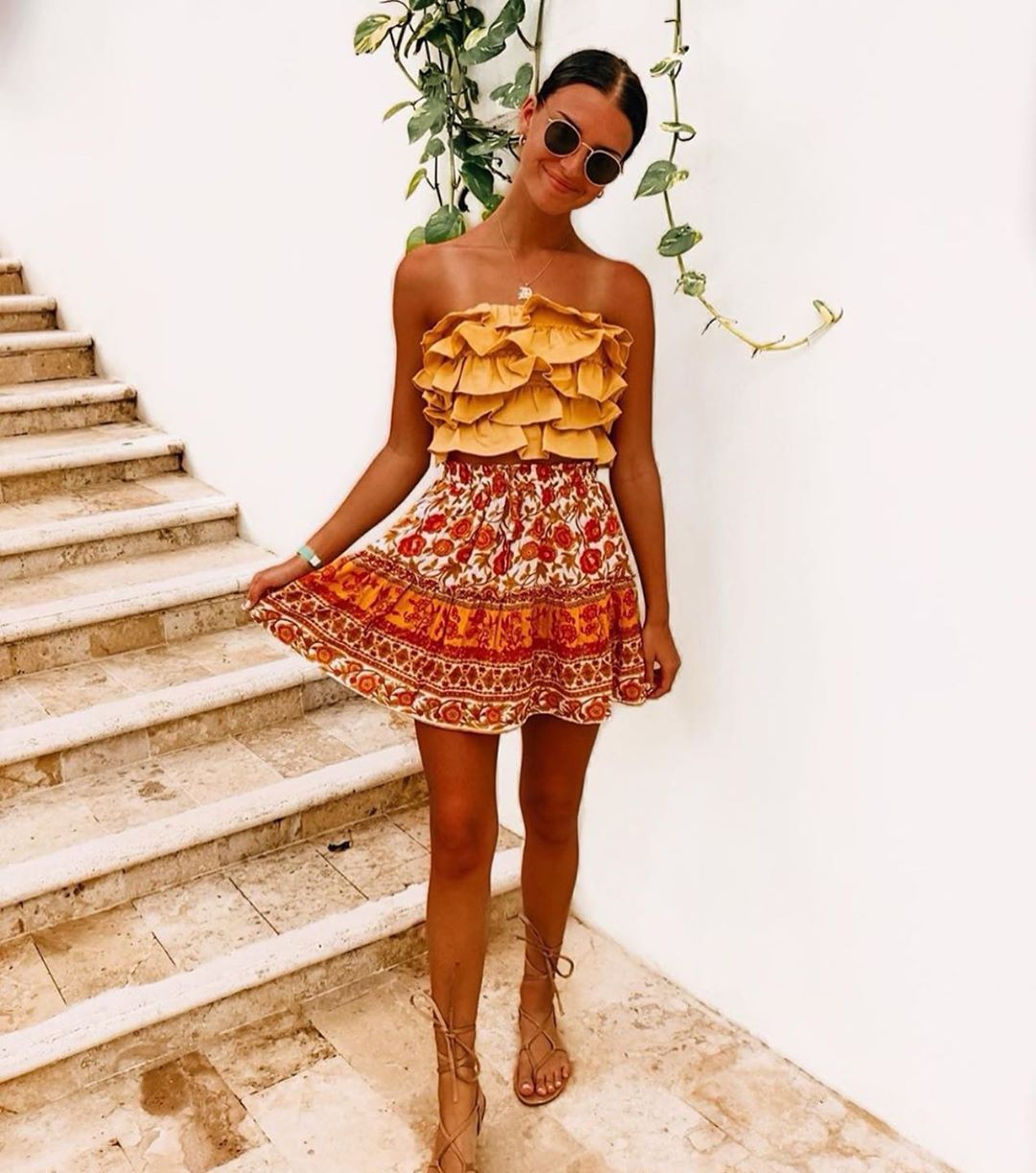 Printing Bohemian Ethnic Ruffled Skirt in Skirts