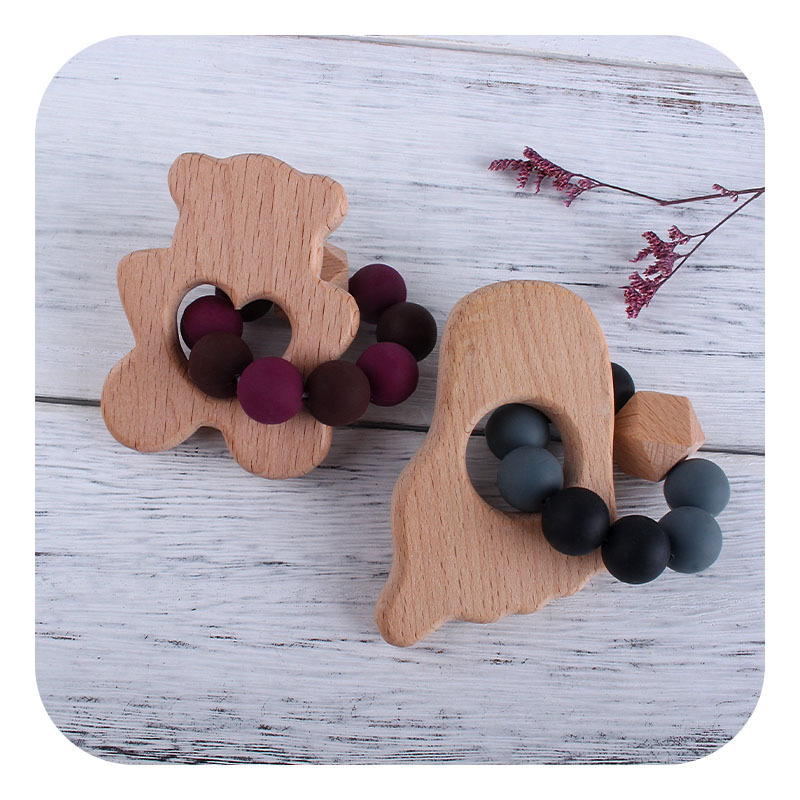 Nuevo DIY creativo de dibujos animados de haya de juguete mordedor pulsera bebé Seguridad Protección del Medio Ambiente cuentas de silicona pulsera mordedor palo