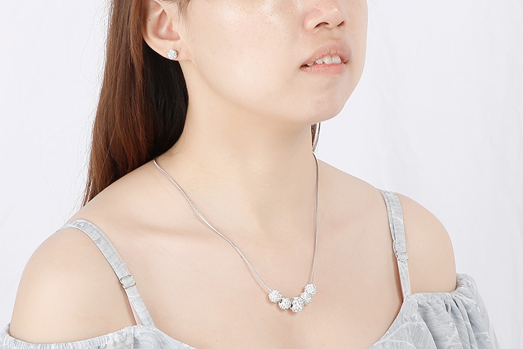 Korean temperament rhinestone small round bead necklace earring set stainless steel steel ball jewel