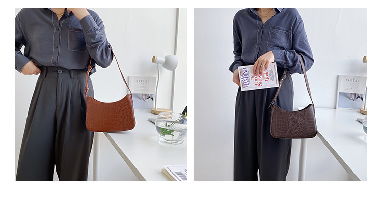 Crocodile pattern armpit women, niche design, high-end PU styling handbag, Korean version shoulder bag for women_voghion.com