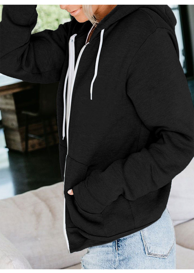 cardigan long-sleeved pure color hooded pocket zipper women's sweater NSSI2385