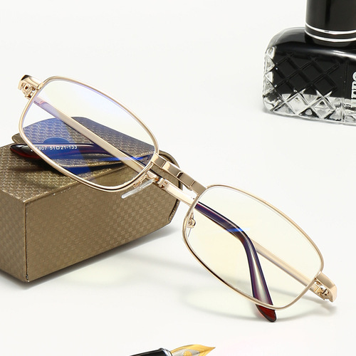 New European and American Cross-Border Folding Presbyopic Glasses for Men – Metal Anti-Blue Light Presbyopic Eyewear, Portable Design for Seniors – Factory Wholesale