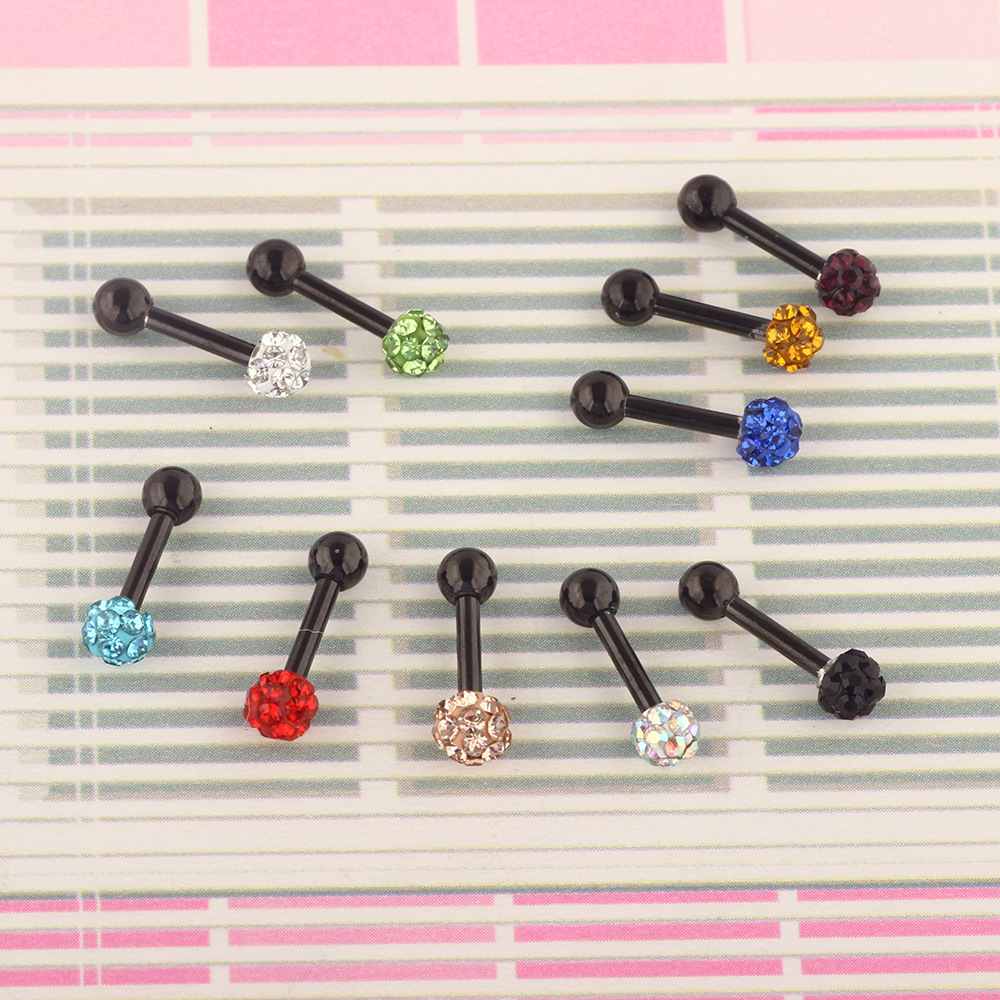Stainless Steel Diamond Ball Shiny Black Ear Stud Cartilage Earbone Piercing Jewelry detail image 7