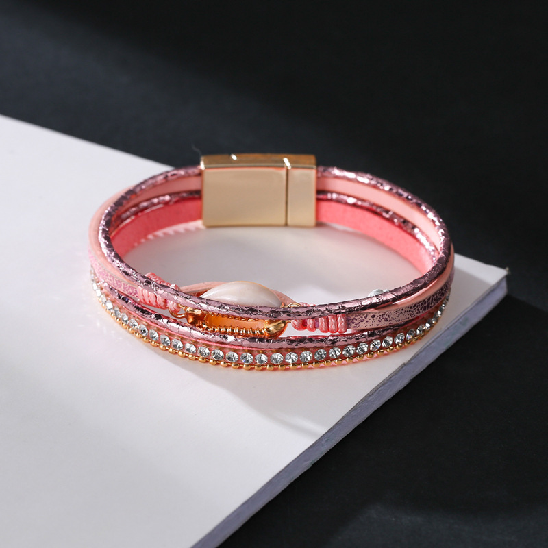 Fashion Pu Leather Diamond Conch Decorative Bracelet display picture 12