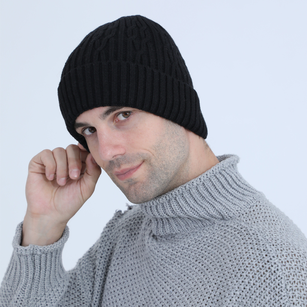 Knitted Beanie Hat For Men Warm Winter Wool Cycling Ear Cap_voghion.com