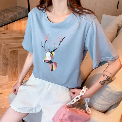 Real shot Large leisure time Short sleeved T-shirt 2020 summer new pattern Women's wear Easy Thin coat personality pure cotton T-shirt