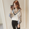 Autumn flashlight, shirt, bra top, 2021 collection, Korean style, V-neckline, long sleeve