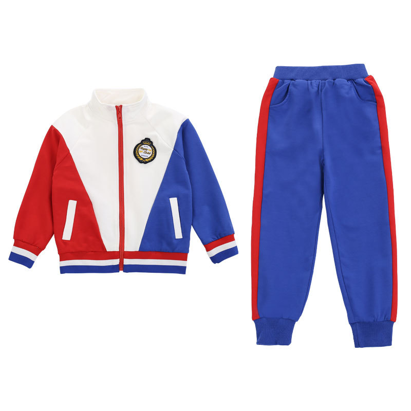 Traje de dos piezas rojo y azul-ropa de otoño