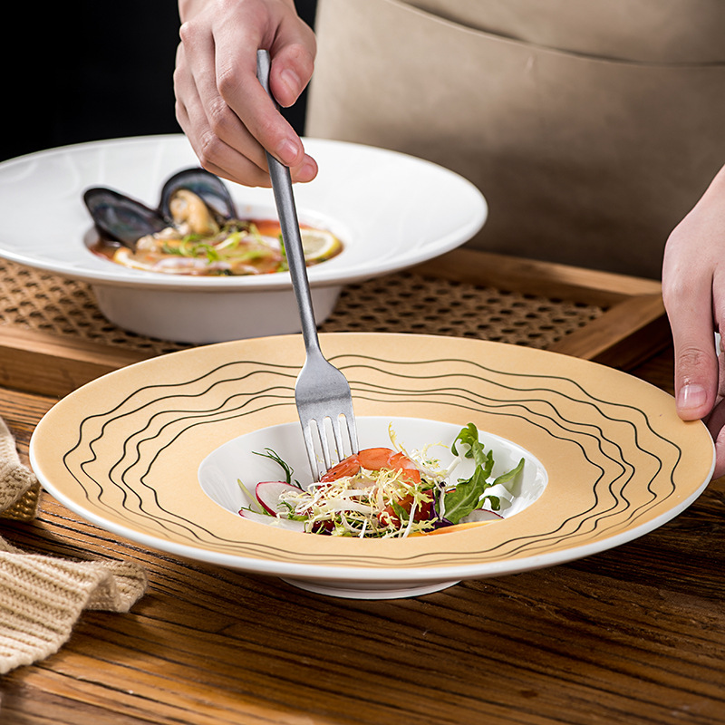 중국 세라믹 수프 접시 도매 창조적 인 접시 호텔 식기 가정용 아침 식사 접시 디저트 밀짚 모자 접시