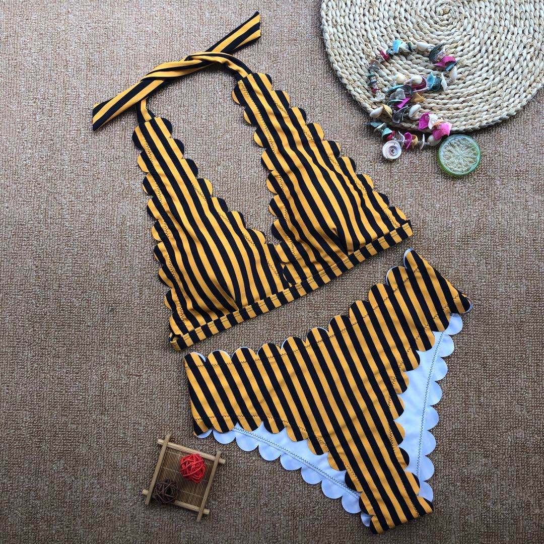 hot-selling ladies hot models split deep V gathered bikini quick-drying high waist swimwear NSZO4884