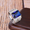 Sapphire silver ring with stone, men's stone inlay