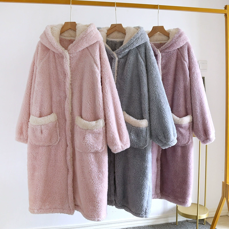 Ночная рубашка Женская осенне-зимняя утолщенная фланелевая зимняя длинная Милая пижама из кораллового флиса в Корейском стиле, зимняя ночная рубашка для беременных