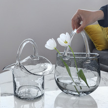 包包花瓶摆件客厅插花玻璃透明网红批发手袋手提花篮手提包花瓶