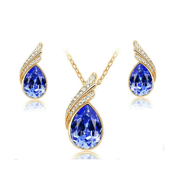 Blue necklace, earrings