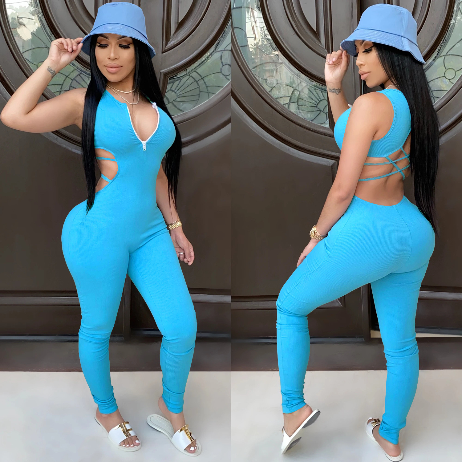 Solid Color Tight-Fitting Jumpsuit NSXYZ79208