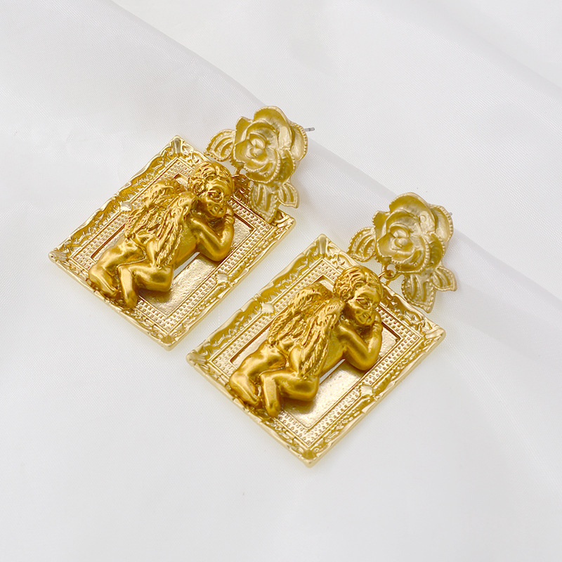 Angel Earrings Korean Temperament Fashion Angel Frame Retro Earrings First Face Thin New Tide Earrings Wholesale Nihaojewelry display picture 5