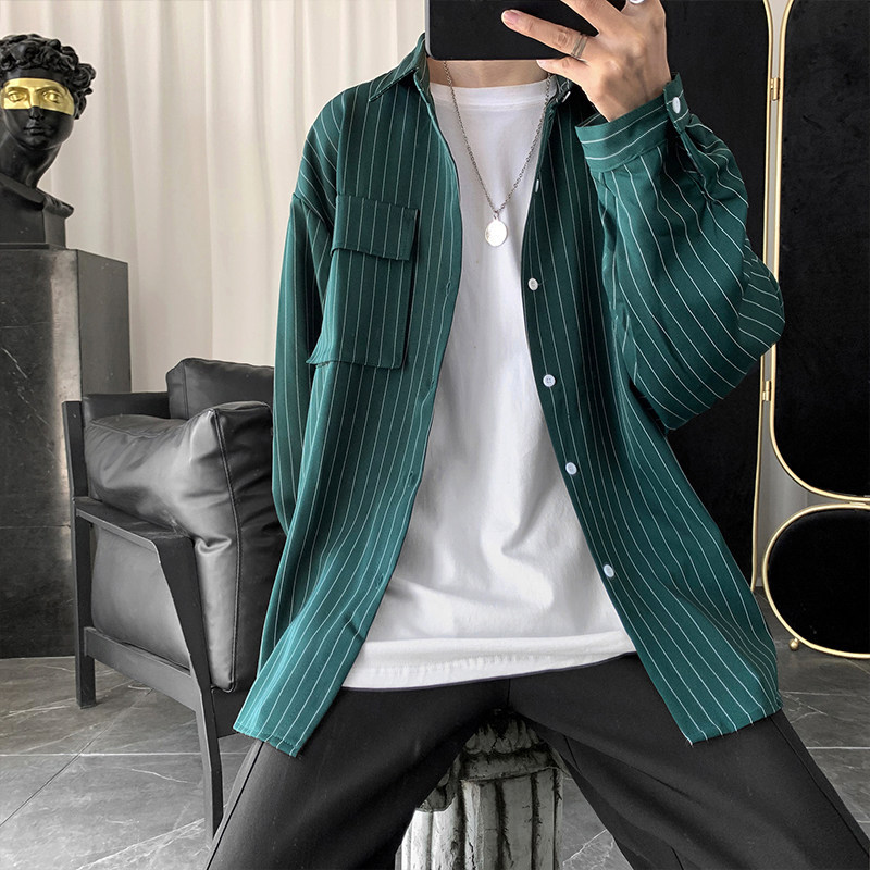 Camisa a rayas estilo Harajuku marca de moda casual Camisa de manga larga estilo coreano suelta de moda ins chaqueta de camisa de todo fósforo