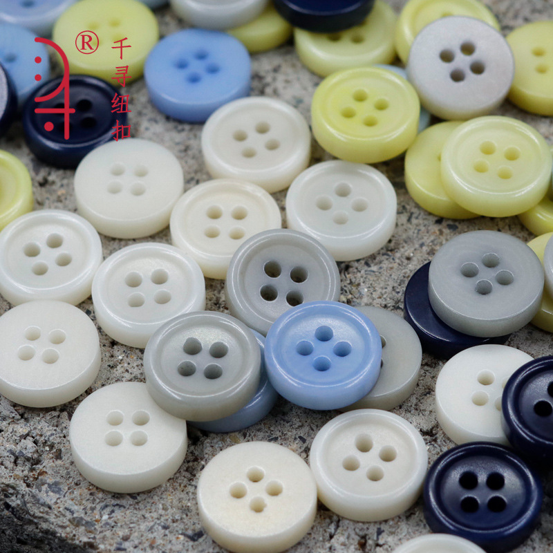 Yellow fruit buckle four-eye thin edge button White blue shirt buckle sweater cardigan buckle men's shirt button