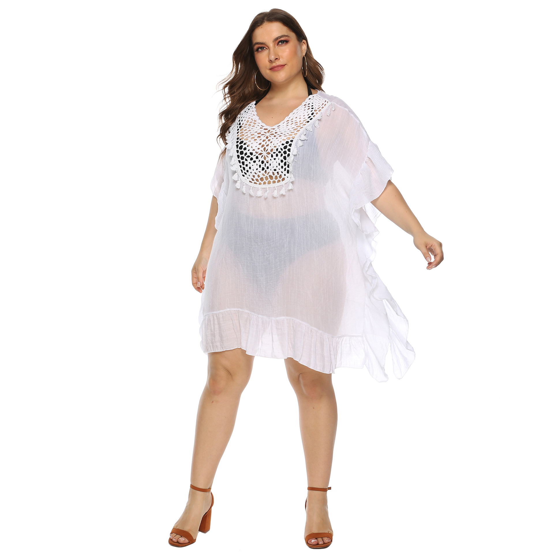 Plus size ruffled irregular beach dress NSOY26789