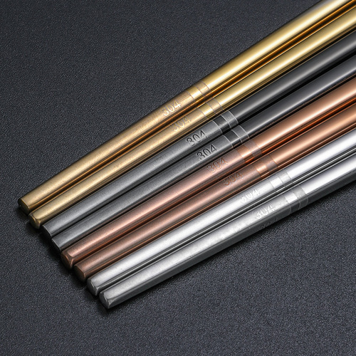 Titanium-plated 304 stainless steel hollow one-piece square anti-scalding and anti-slip chopsticks gift set with logo printed on it