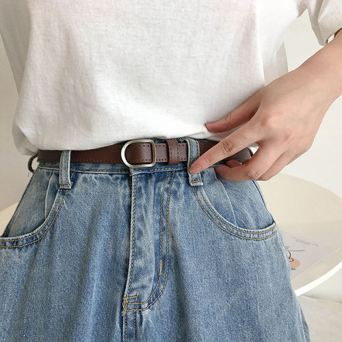 Internet celebrity same style thin belt for women simple non-hole Korean style student jeans belt for women black ins style cool