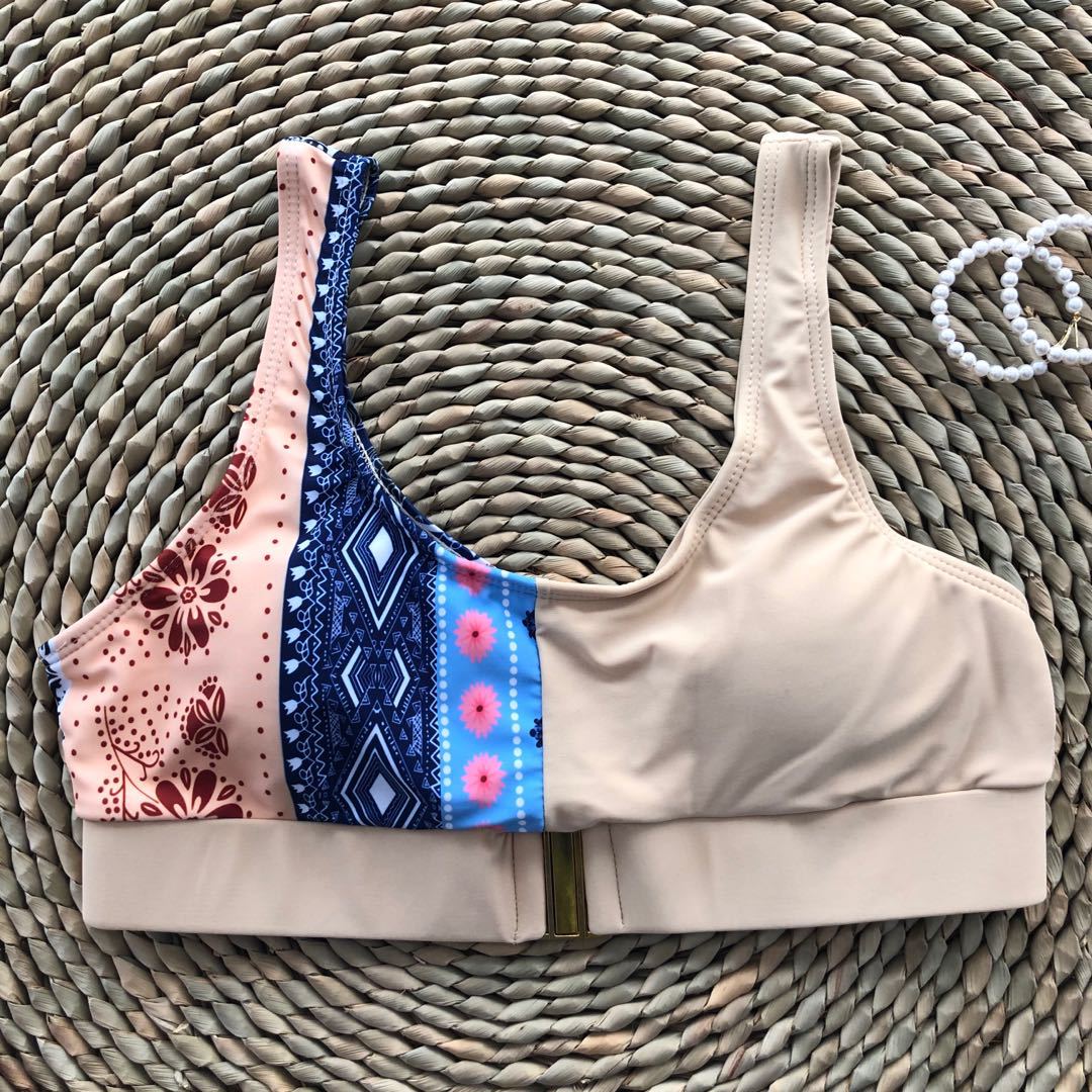 ladies retro printing metal buckle single tops bikinis  NSZO1384